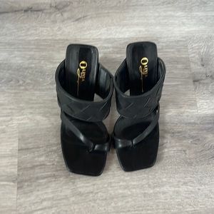 Open toe black heels worn once size 7